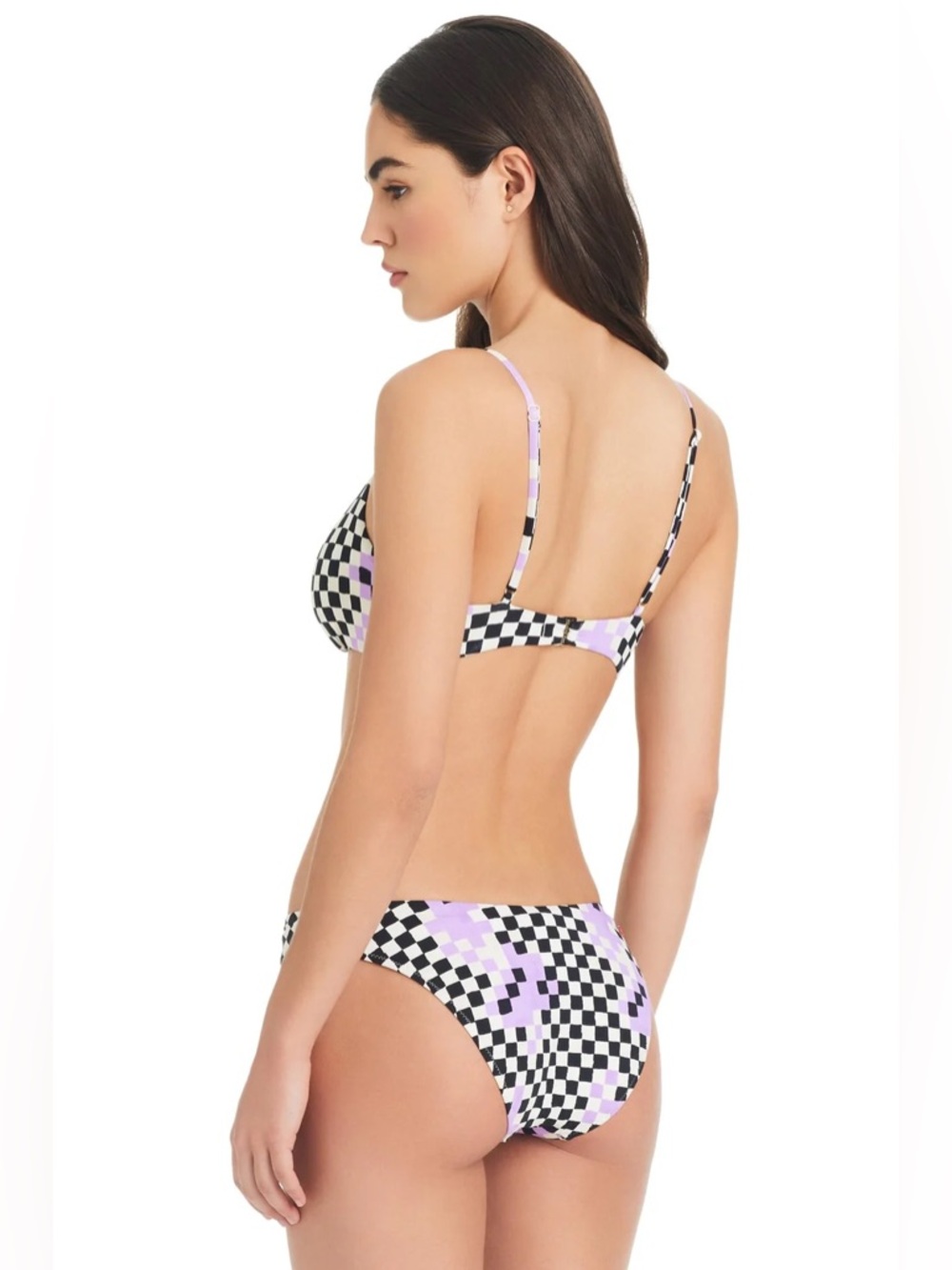 XSMALL NWT RED CARTER - GRACE CHECK ME OUT BIKINI SWIMSUIT BLACK WHITE LILAC - Picture 2 of 8